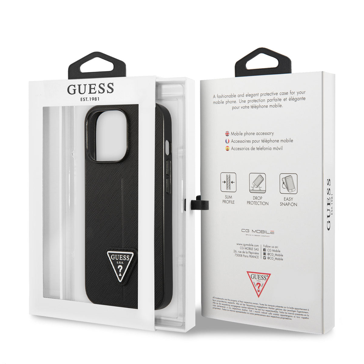 Guess iPhone 14 Pro PU Safran Deri Üçgen Logo Dizayn Telefon Kılıfı - 14