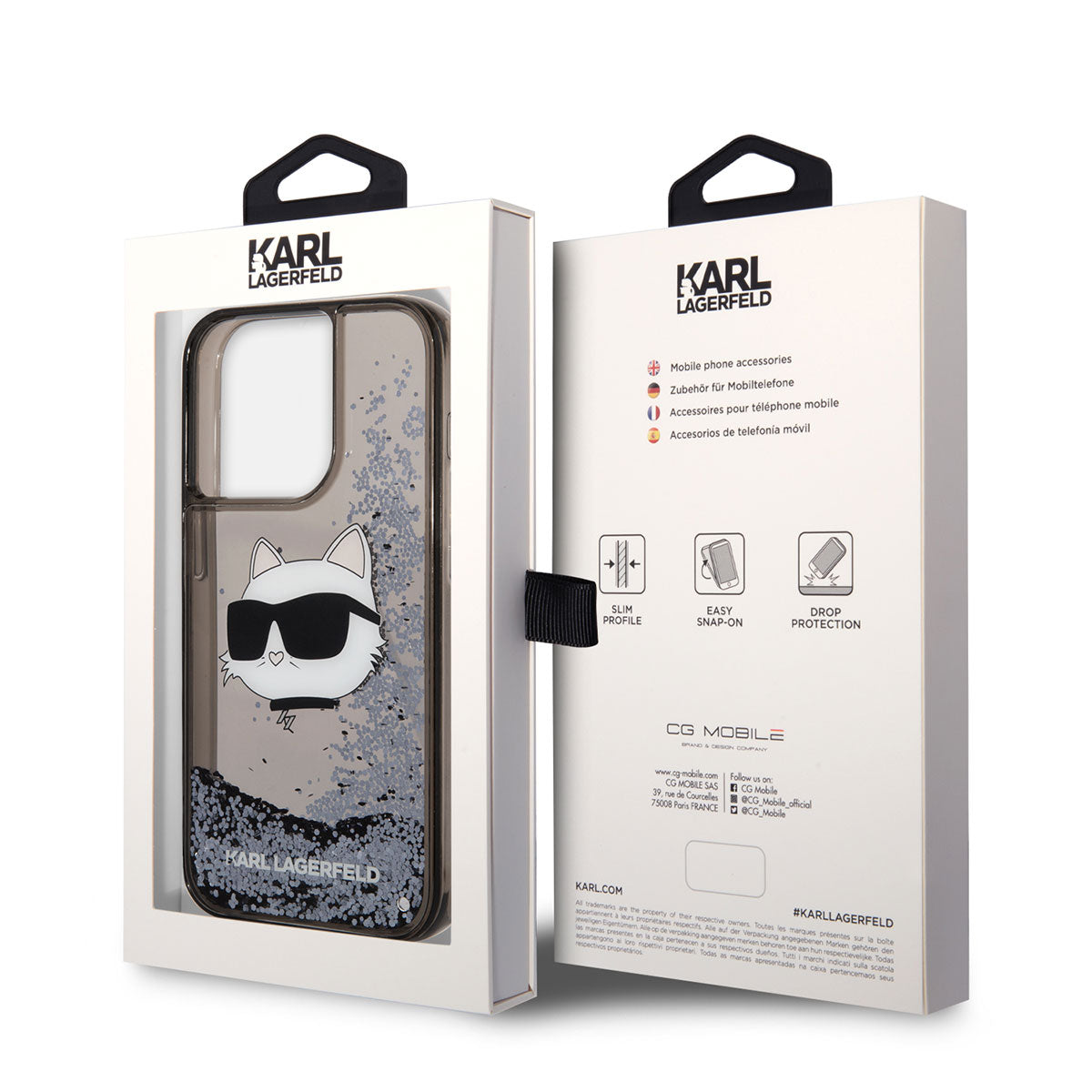 Karl Lagerfeld iPhone 14 Pro Kılıf Sıvılı Simli Choupette Head Dizayn Kapak - 3