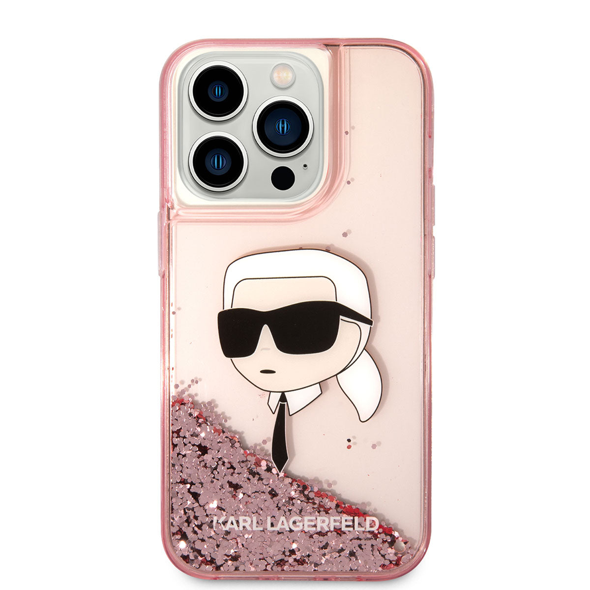 Karl Lagerfeld iPhone 14 Pro Kılıf Sıvılı Simli Karl Head Dizayn Telefon Kılıfı - 8