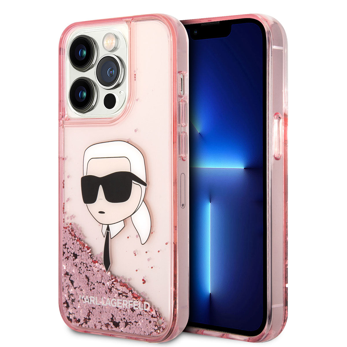 Karl Lagerfeld iPhone 14 Pro Kılıf Sıvılı Simli Karl Head Dizayn Telefon Kılıfı - 13