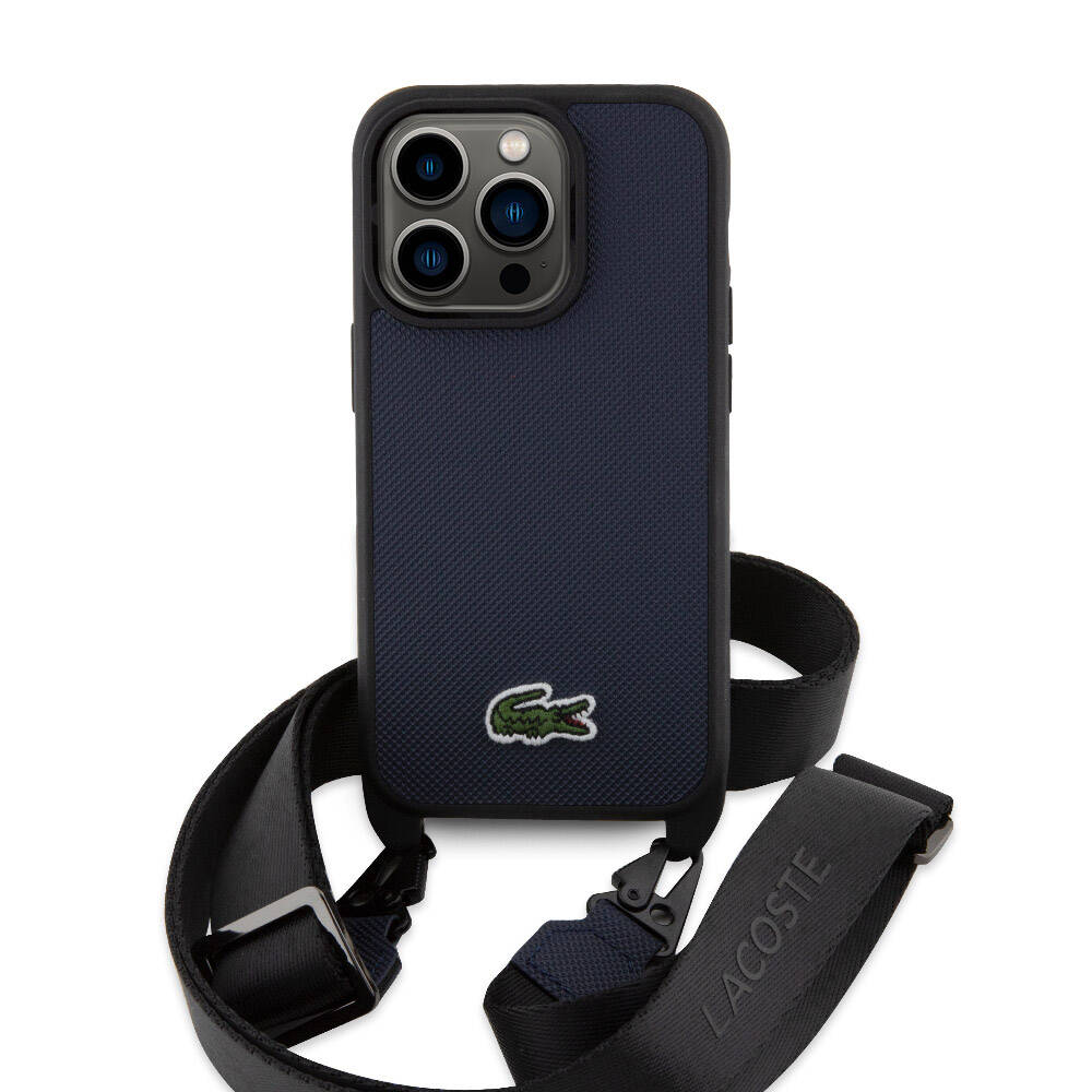 Lacoste iPhone 14 Pro Orjinal Lisanslı PU Pike Desenli Arka Yüzey Askılı İkonik Timsah Dokuma Logolu Telefon Kılıfı - 7