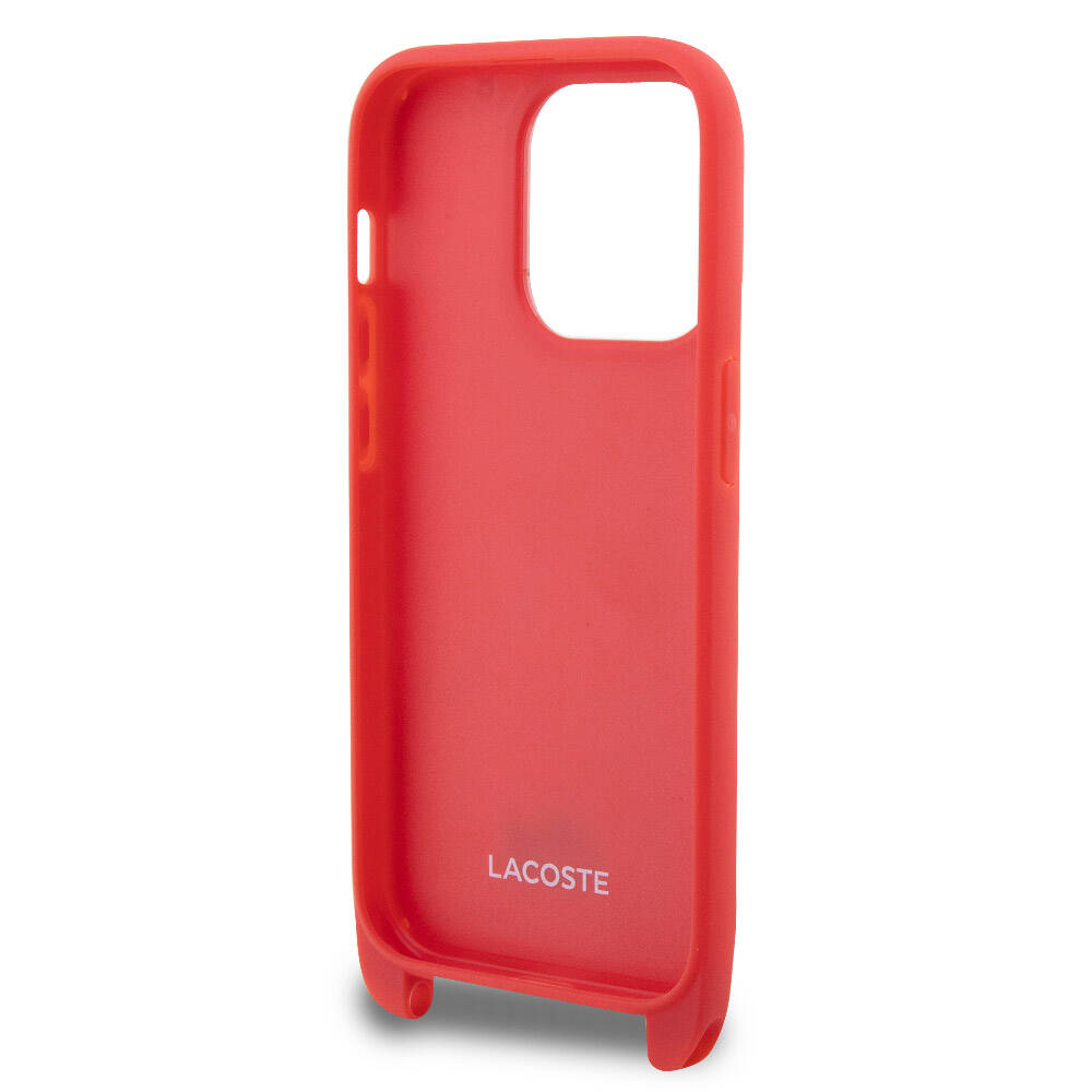 Lacoste iPhone 14 Pro Orjinal Lisanslı PU Pike Desenli Arka Yüzey Askılı İkonik Timsah Dokuma Logolu Telefon Kılıfı - 16