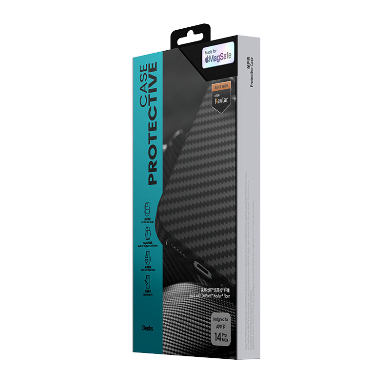 Benks Essential Kevlar iPhone 14 Pro Kılıf M-safe Özellikli Karbon Fiber Telefon Kılıfı - 7
