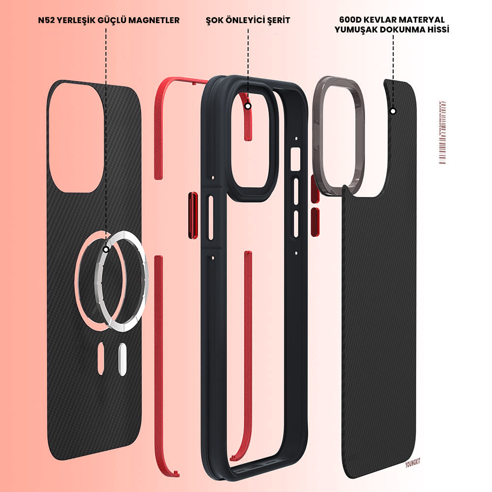 YoungKit 600D Kevlar iPhone 14 Pro Magsafe Şarj Özellikli Telefon Kılıfı - 10
