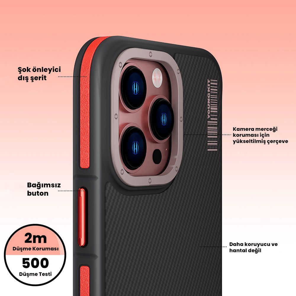 YoungKit 600D Kevlar iPhone 14 Pro Magsafe Şarj Özellikli Telefon Kılıfı - 5