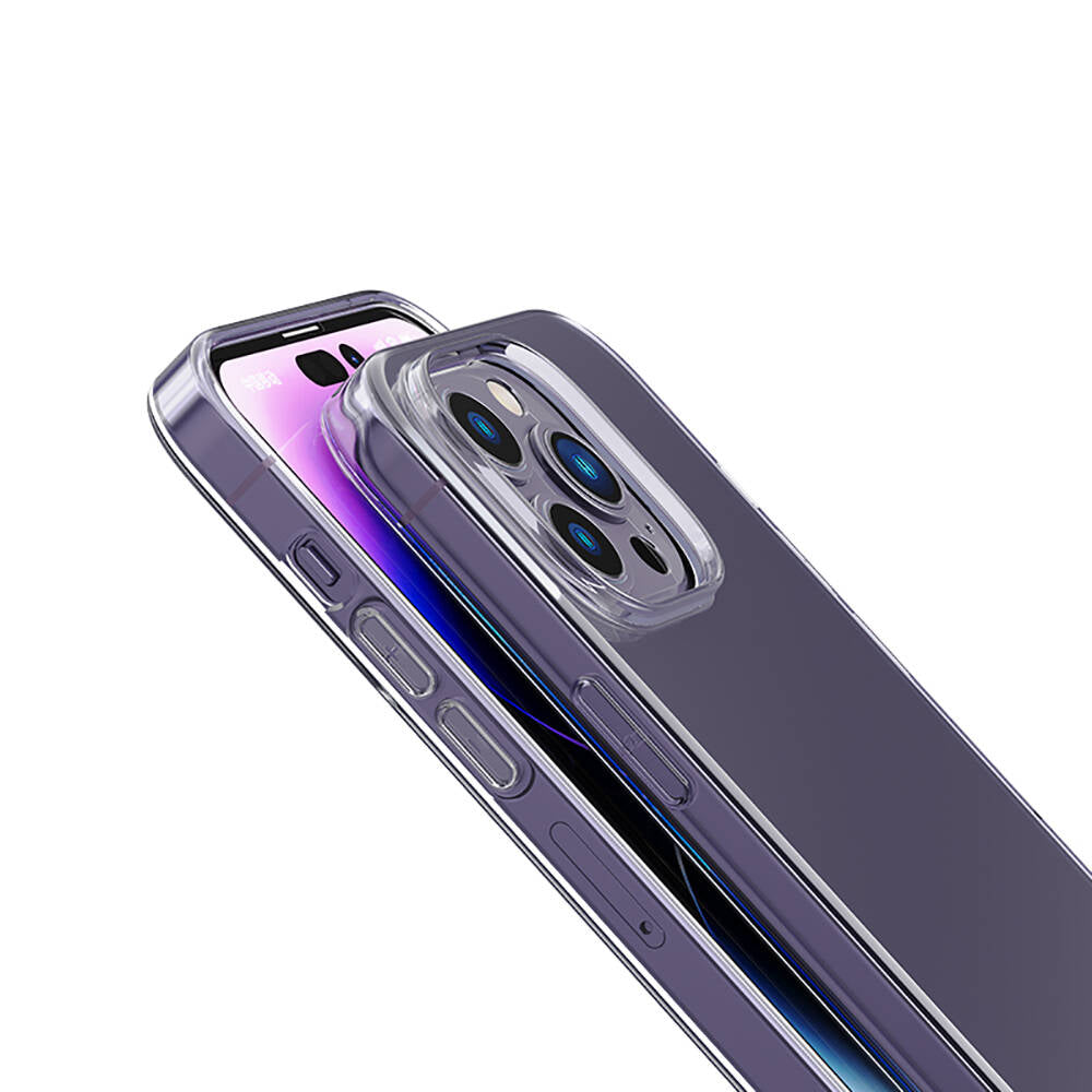 Recci Clarity Serisi iPhone 14 Pro Max Airbagli Şeffaf Darbe Emici Silikon Tasarımlı Kılıf