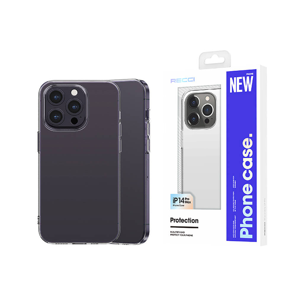Recci Clarity Serisi iPhone 14 Pro Max Airbagli Şeffaf Darbe Emici Silikon Tasarımlı Kılıf