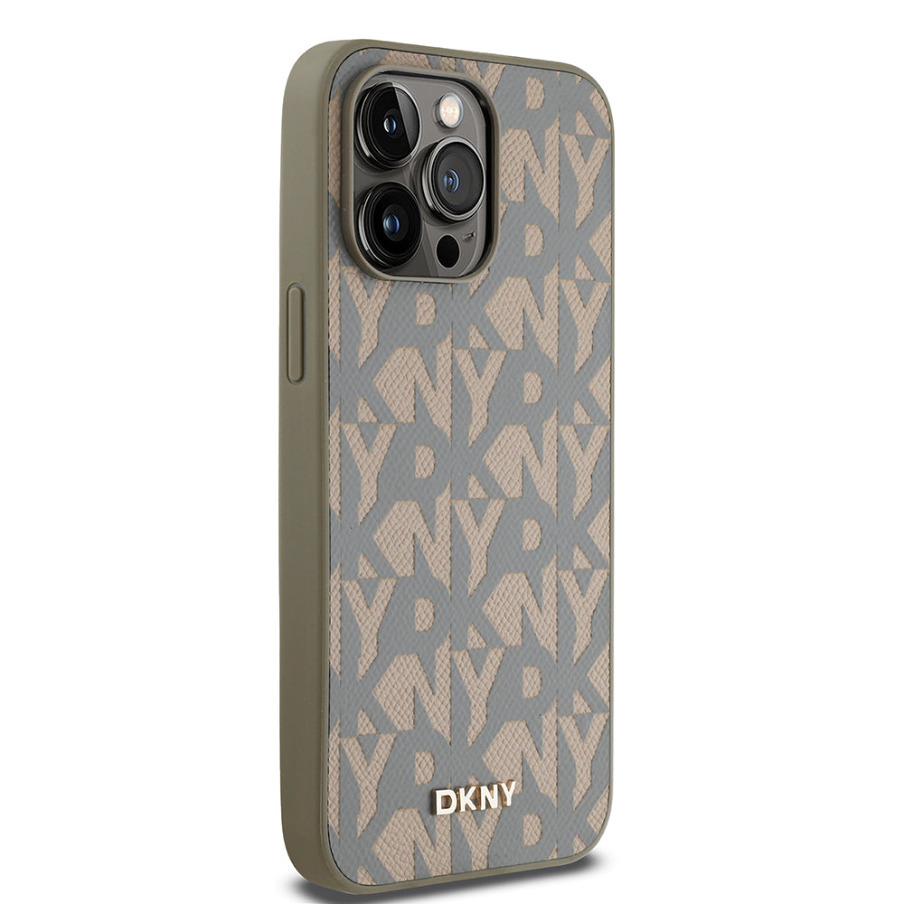 DKNY iPhone 14 Pro Max Orjinal Lisanslı M-safe 3D Yazılı Grid Pattern Kılıf
