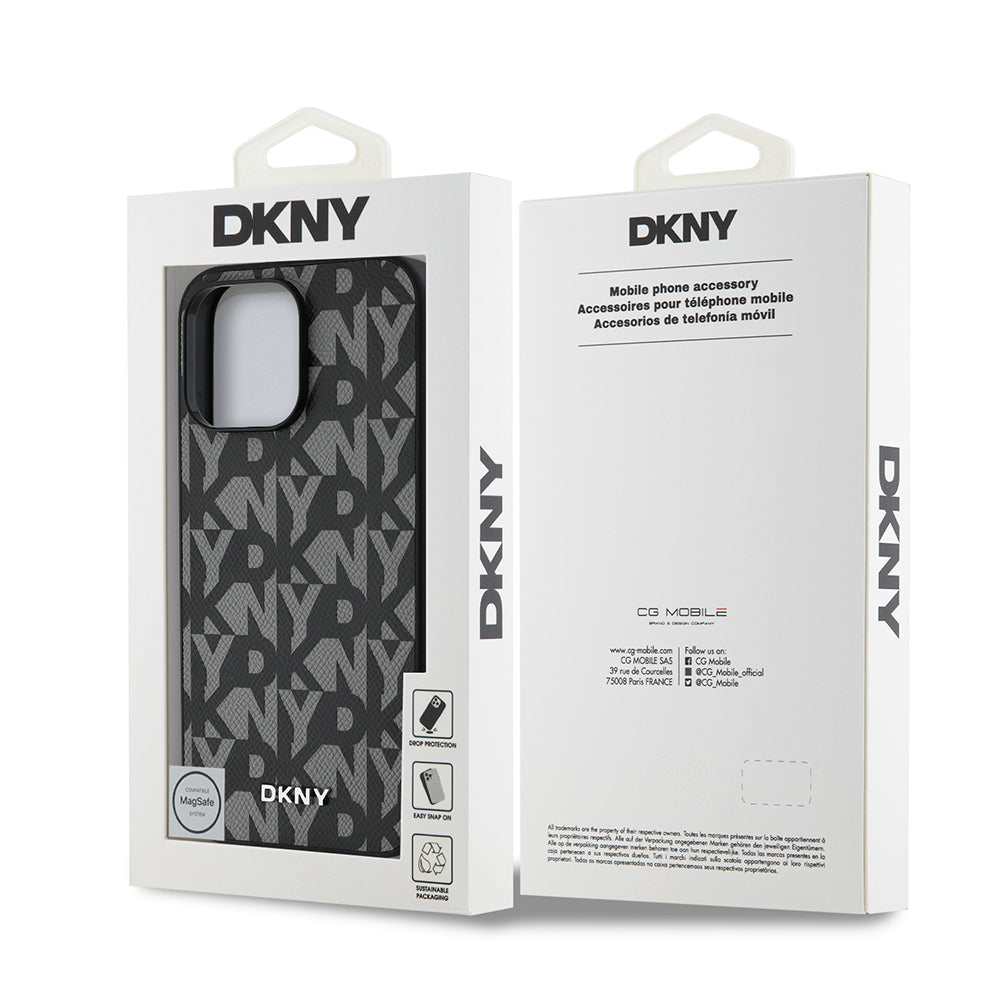 DKNY iPhone 14 Pro Max Orjinal Lisanslı M-safe 3D Yazılı Grid Pattern Kılıf
