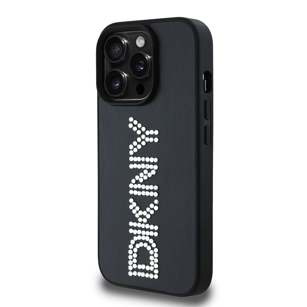 DKNY iPhone 14 Pro Max Orjinal Lisanslı Taşlı DKNY Yazılı Metalik Rhinestones PU Deri Kılıf