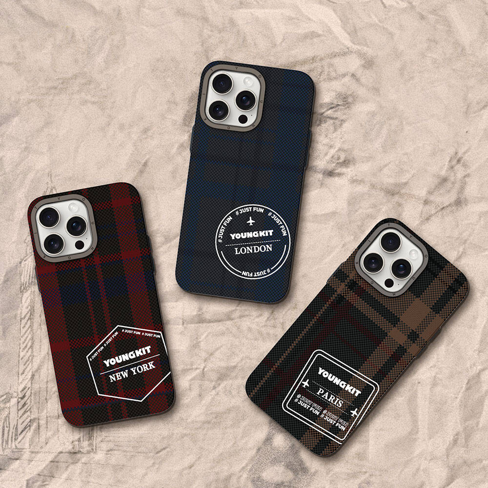 Youngkit Gezhi Serisi iPhone 14 Pro Max Ekose Desenli Telefon Kılıfı - 12