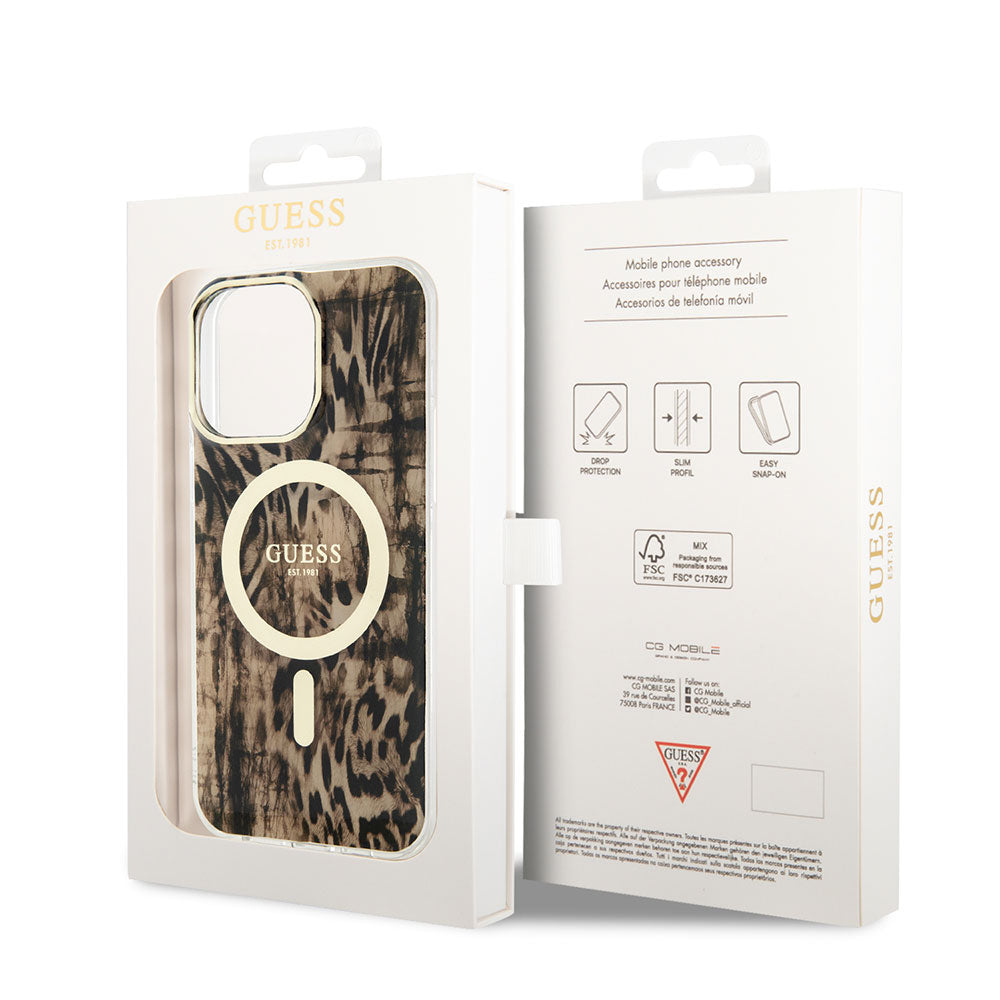 Guess iPhone 14 Pro Max Magsafe Şarj Özellikli Leopar Desenli Telefon Kılıfı - 8