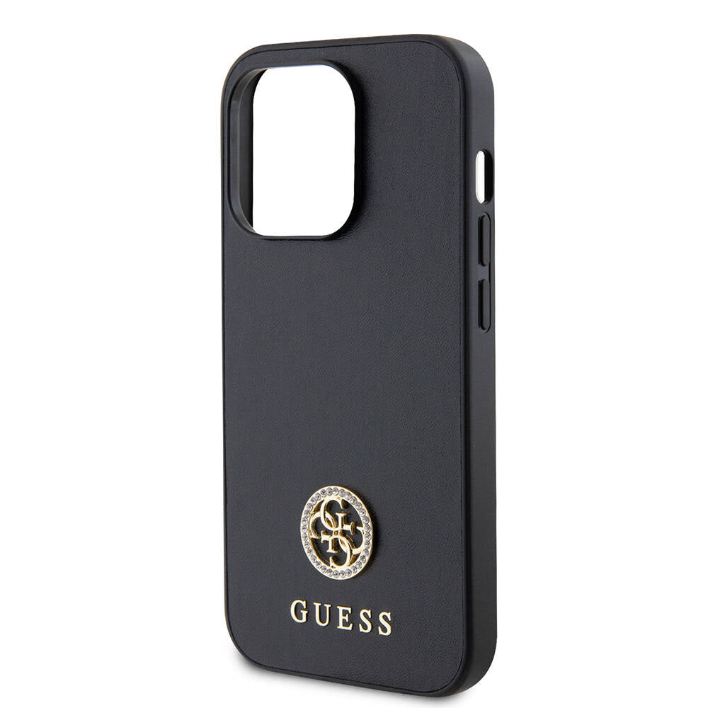 Guess iPhone 14 Pro Max Orjinal Lisanslı Deri 4G Metal Logo Strass Kılıf