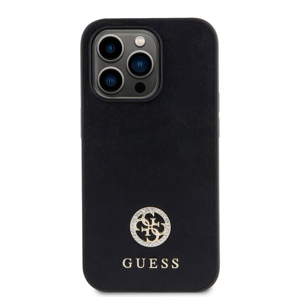 Guess iPhone 14 Pro Max Orjinal Lisanslı Deri 4G Metal Logo Strass Kılıf