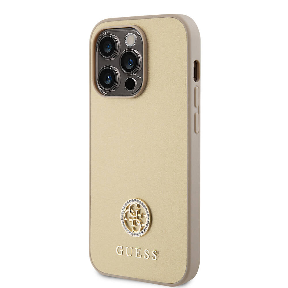 Guess iPhone 14 Pro Max Orjinal Lisanslı Deri 4G Metal Logo Strass Kılıf