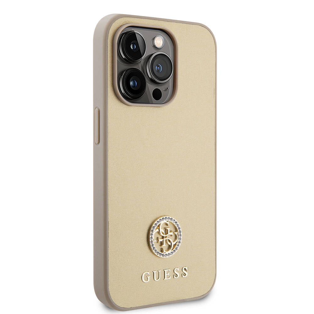 Guess iPhone 14 Pro Max Orjinal Lisanslı Deri 4G Metal Logo Strass Kılıf