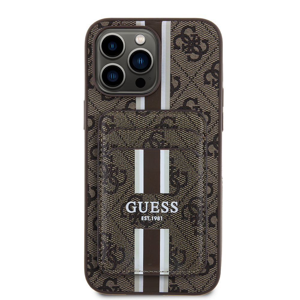 iPhone 14 Pro Max Kılıf Guess Orjinal Lisanslı M-safe Şarj Özellikli 4G Desenli Çizgili Kartlıklı Kılıf