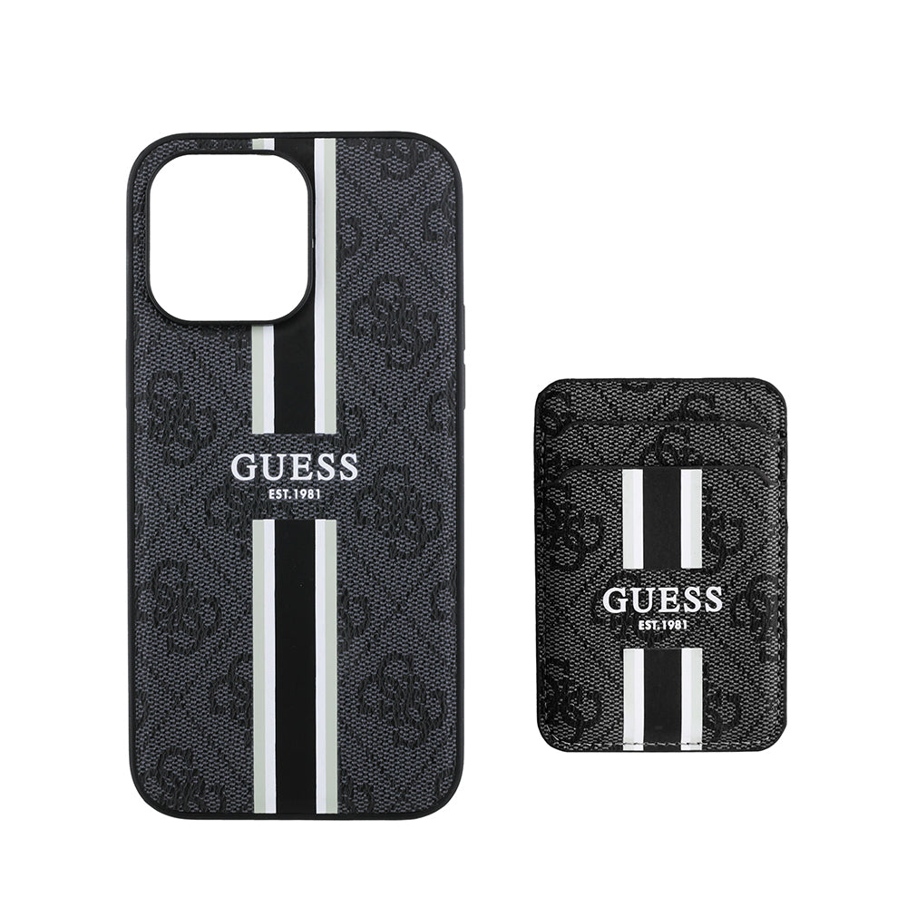 iPhone 14 Pro Max Kılıf Guess Orjinal Lisanslı M-safe Şarj Özellikli 4G Desenli Çizgili Kartlıklı Kılıf