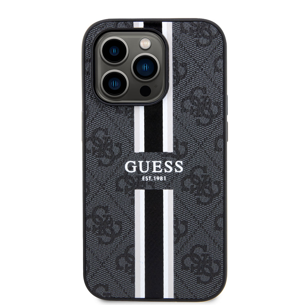 Guess iPhone 14 Pro Max Orjinal Lisanslı M-safe Şarj Özellikli 4G Şerit Tasarımlı Printed Kılıf