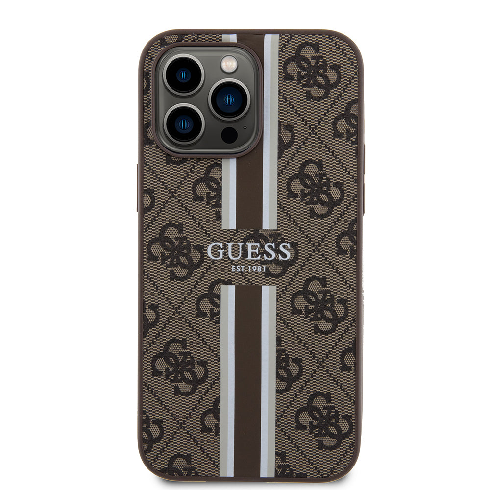 Guess iPhone 14 Pro Max Orjinal Lisanslı M-safe Şarj Özellikli 4G Şerit Tasarımlı Printed Kılıf