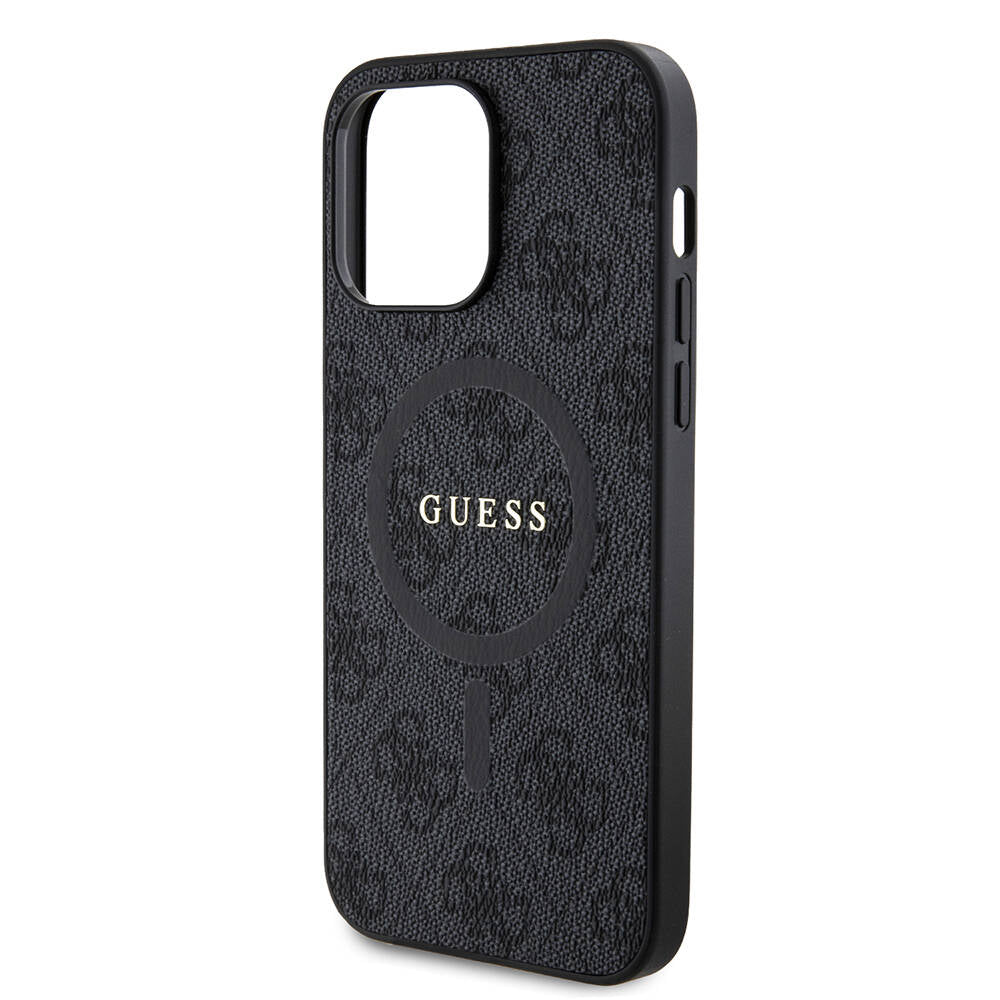 Guess iPhone 14 Pro Max Orjinal Lisanslı M-safe Şarj Özellikli PU Halkalı 4G Desenli Yazı Logolu Kılıf