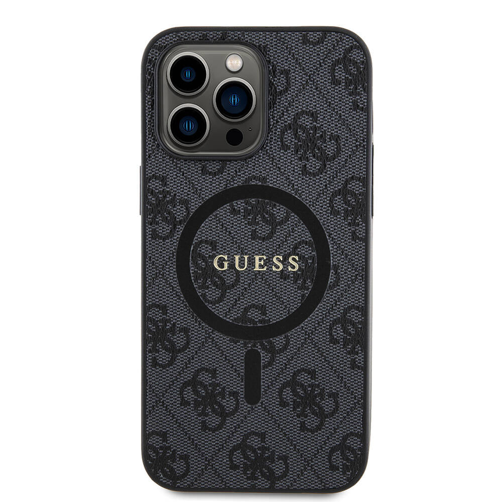 Guess iPhone 14 Pro Max Orjinal Lisanslı M-safe Şarj Özellikli PU Halkalı 4G Desenli Yazı Logolu Kılıf