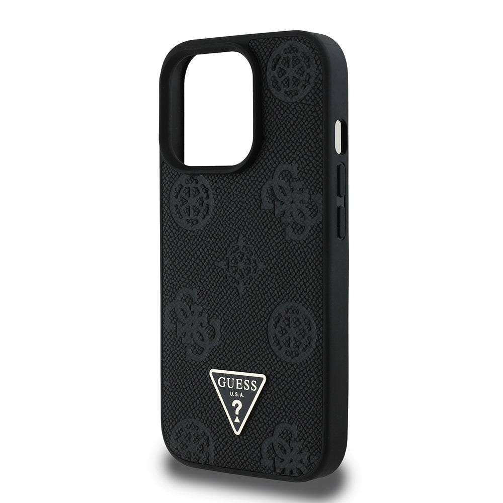 Guess iPhone 14 Pro Max Orjinal Lisanslı M-safe Şarj Özellikli Sıcak Baskılı Üçgen Logolu PU Deri Peony Kılıf