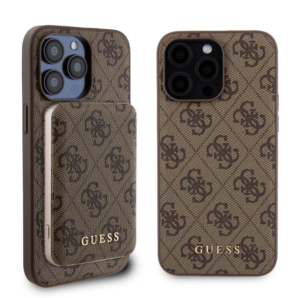 Guess iPhone 14 Pro Max Orjinal Lisanslı Magsafe Şarj Özellikli Yazı Logolu 4G Desenli Telefon Kılıfı + Powerbank 5000mAh 2in1 Set - 13