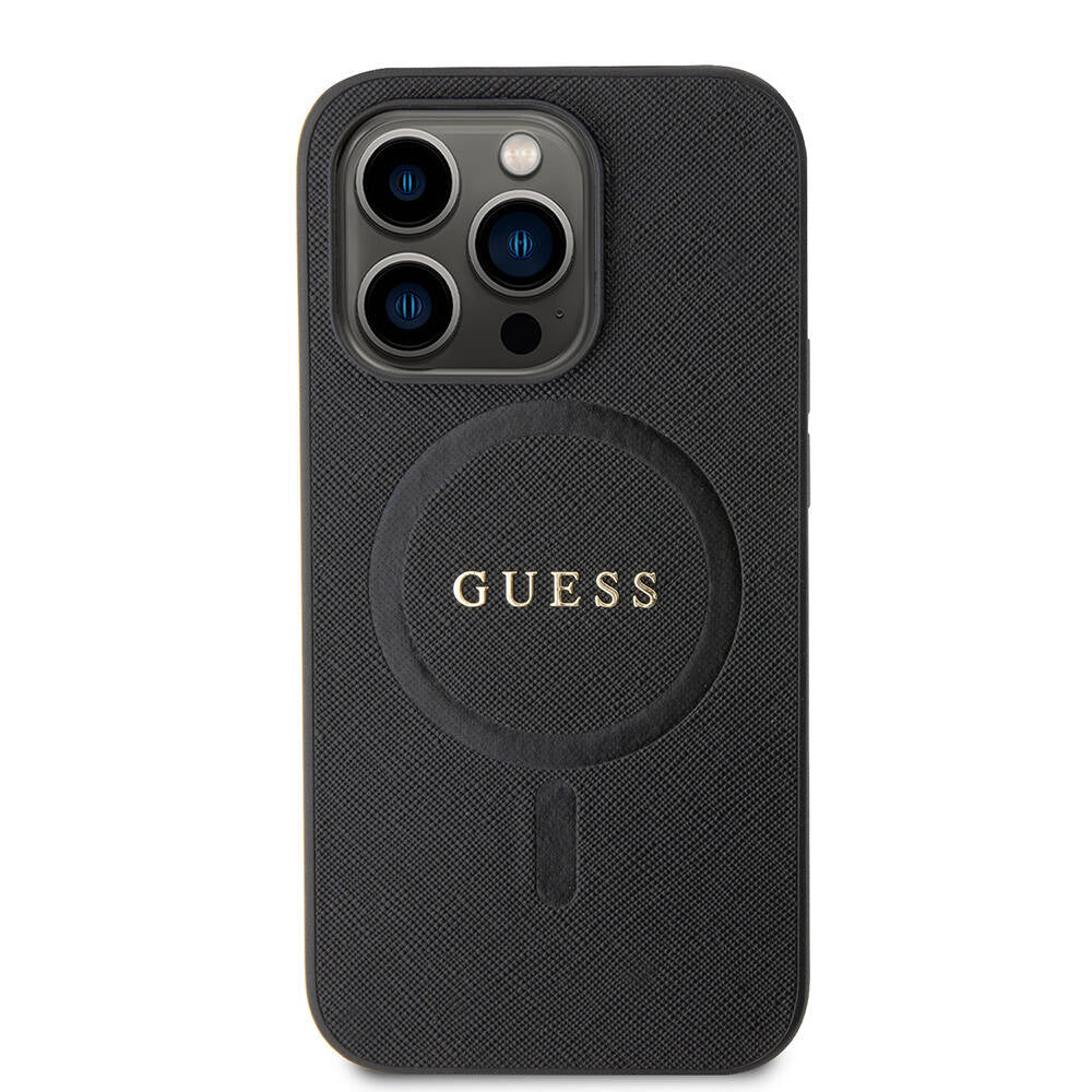 Guess iPhone 14 Pro Max Orjinal Lisanslı M-safe Şarj Özellikli Yazı Logolu Saffiano Kılıf