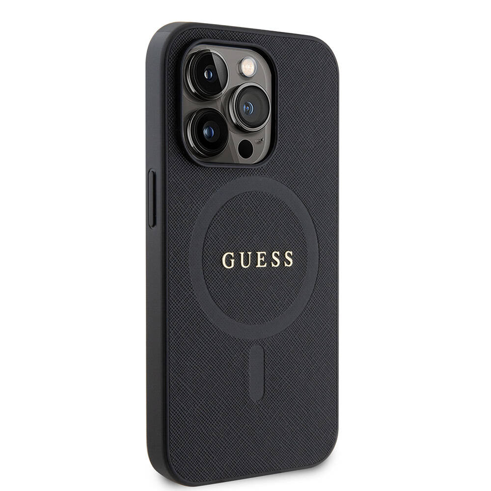 Guess iPhone 14 Pro Max Orjinal Lisanslı M-safe Şarj Özellikli Yazı Logolu Saffiano Kılıf