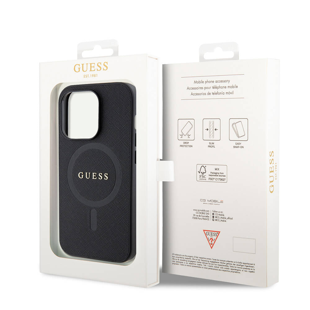 Guess iPhone 14 Pro Max Orjinal Lisanslı M-safe Şarj Özellikli Yazı Logolu Saffiano Kılıf