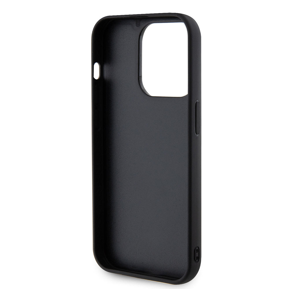 Guess iPhone 14 Pro Max Orjinal Lisanslı PU Deri Metal Yazı Logolu Kapitone Kılıf