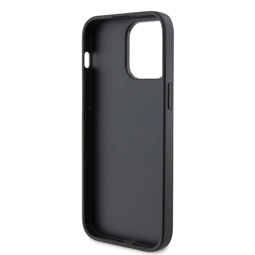 Guess iPhone 14 Pro Max Orjinal Lisanslı PU Deri Taşlı Metal Üçgen Logolu Çapraz Vücut Askılı 4G Desenli Kılıf
