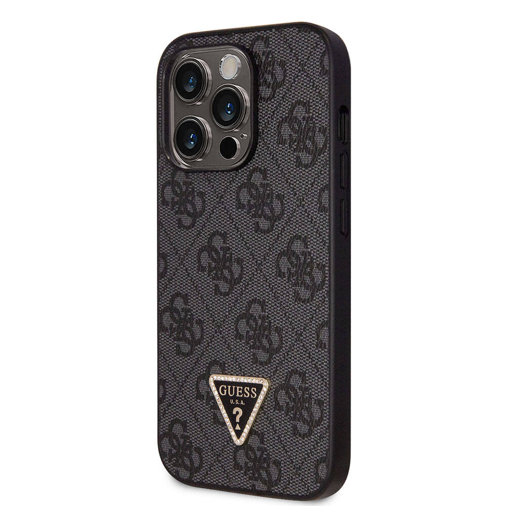 Guess iPhone 14 Pro Max Orjinal Lisanslı PU Deri Taşlı Üçgen Logo 4G Desenli Telefon Kılıfı - 2