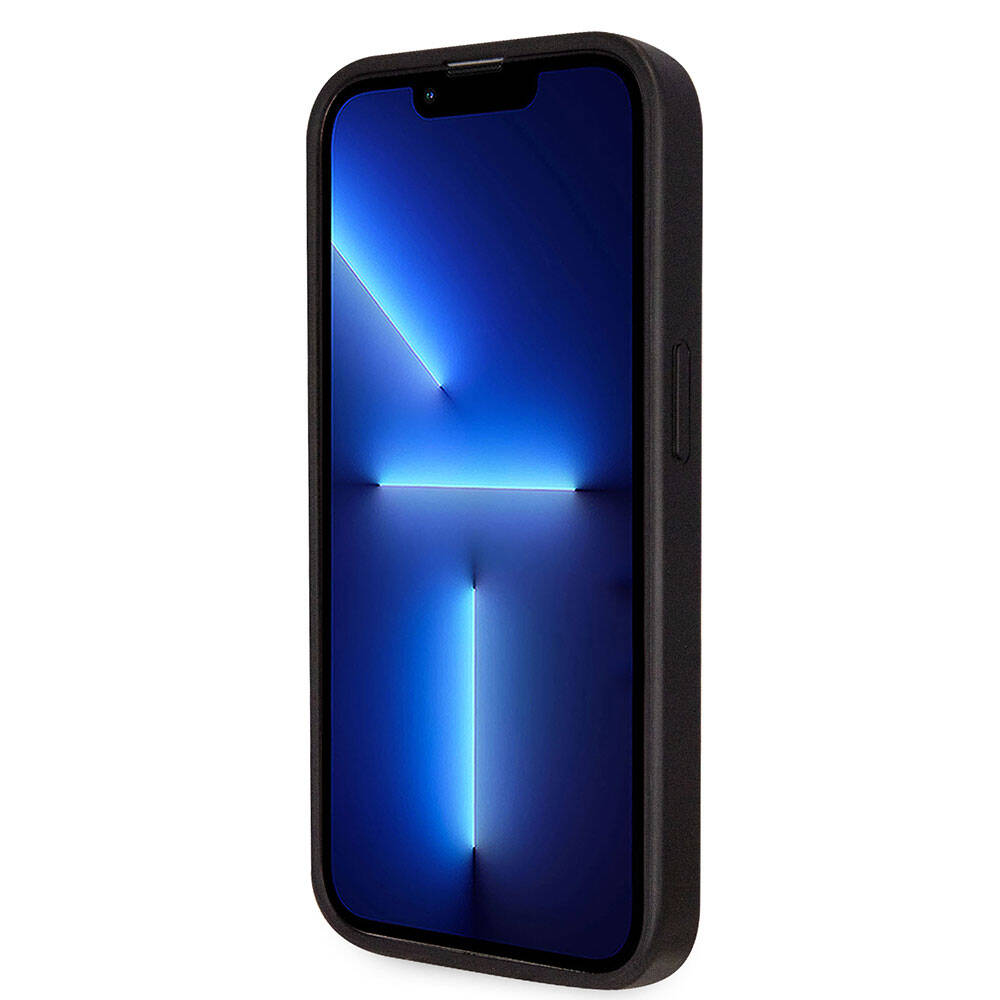Guess iPhone 14 Pro Max Orjinal Lisanslı PU Deri Taşlı Üçgen Logo 4G Desenli Telefon Kılıfı - 4