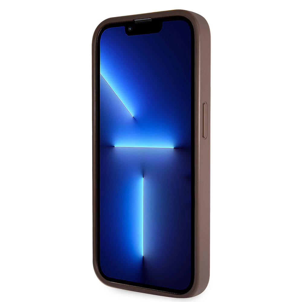 Guess iPhone 14 Pro Max Orjinal Lisanslı PU Deri Taşlı Üçgen Logo 4G Desenli Telefon Kılıfı - 11