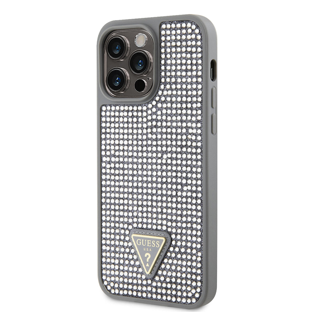 Guess iPhone 14 Pro Max Orjinal Lisanslı Taşlı Arka Yüzey Üçgen Logolu Kılıf