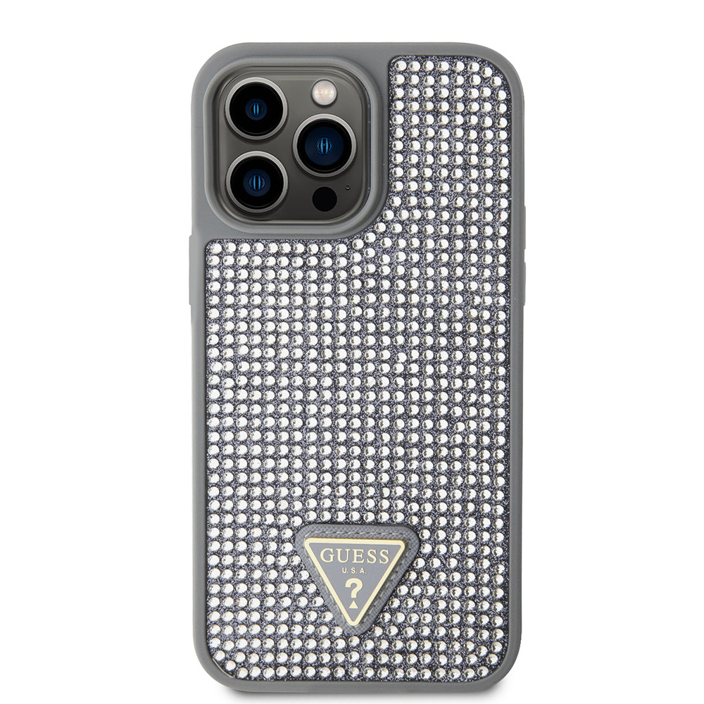 Guess iPhone 14 Pro Max Orjinal Lisanslı Taşlı Arka Yüzey Üçgen Logolu Kılıf