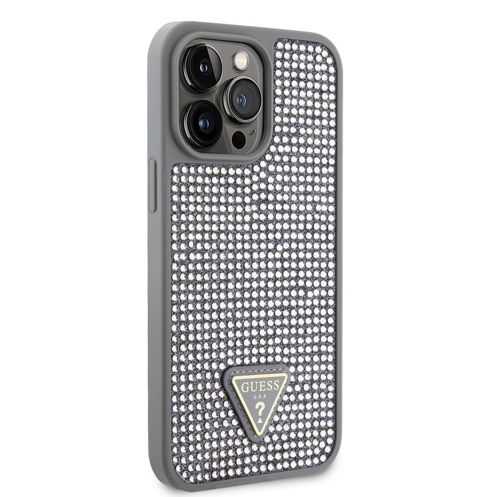 Guess iPhone 14 Pro Max Orjinal Lisanslı Taşlı Arka Yüzey Üçgen Logolu Kılıf