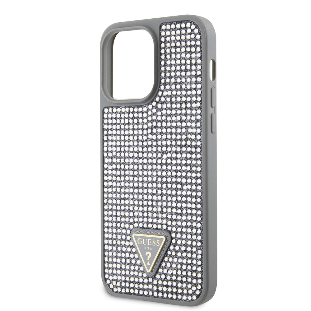 Guess iPhone 14 Pro Max Orjinal Lisanslı Taşlı Arka Yüzey Üçgen Logolu Kılıf