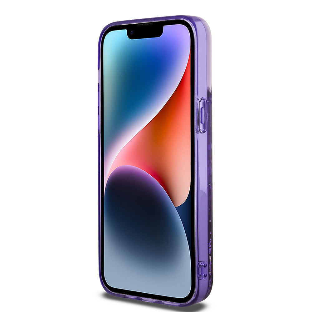 Guess iPhone 14 Pro Max Orjinal Lisanslı Transparan Sıvılı Simli Altın Çizgili Kılıf