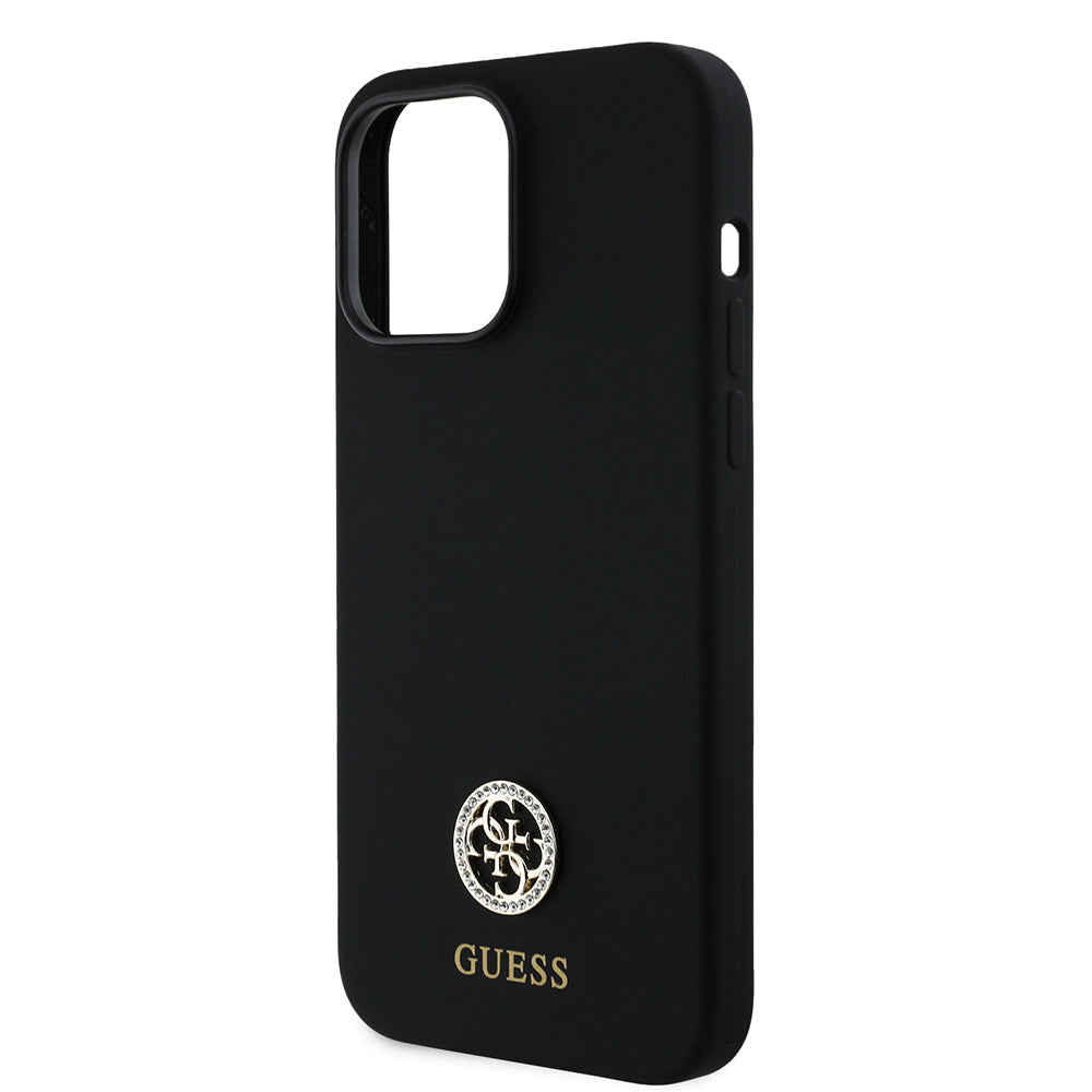 Guess iPhone 14 Pro Max Orjinal Lisanslı Yazı ve Taşlı 4G Logolu Silikon Kılıf