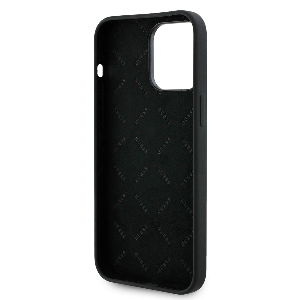 Guess iPhone 14 Pro Max Orjinal Lisanslı Yazı ve Taşlı 4G Logolu Silikon Kılıf