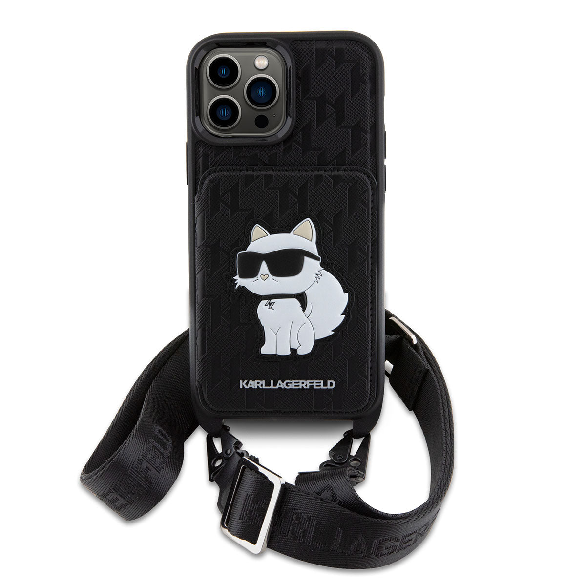 Karl Lagerfeld iPhone 14 Pro Max Kılıf Boyun Askılı Kartlıklı Choupette Dizayn Telefon Kılıfı - 2