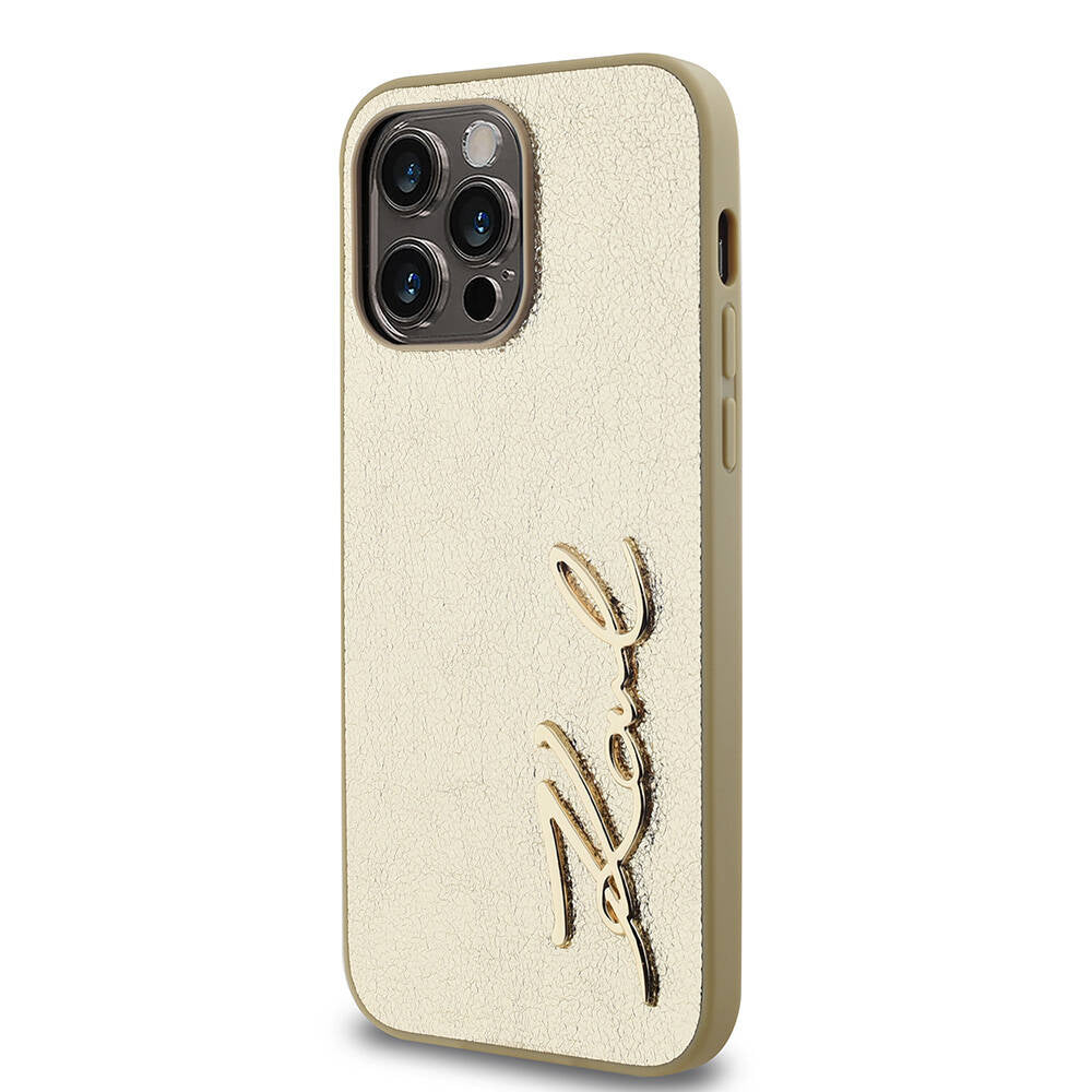 Karl Lagerfeld iPhone 14 Pro Max Kılıf Orjinal Lisanslı 3D KL Yazılı Tüylü Arka Yüzey Saffiano Rhinestones Telefon Kılıfı - 2