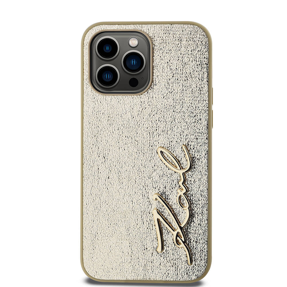 Karl Lagerfeld iPhone 14 Pro Max Kılıf Orjinal Lisanslı 3D KL Yazılı Tüylü Arka Yüzey Saffiano Rhinestones Telefon Kılıfı - 3