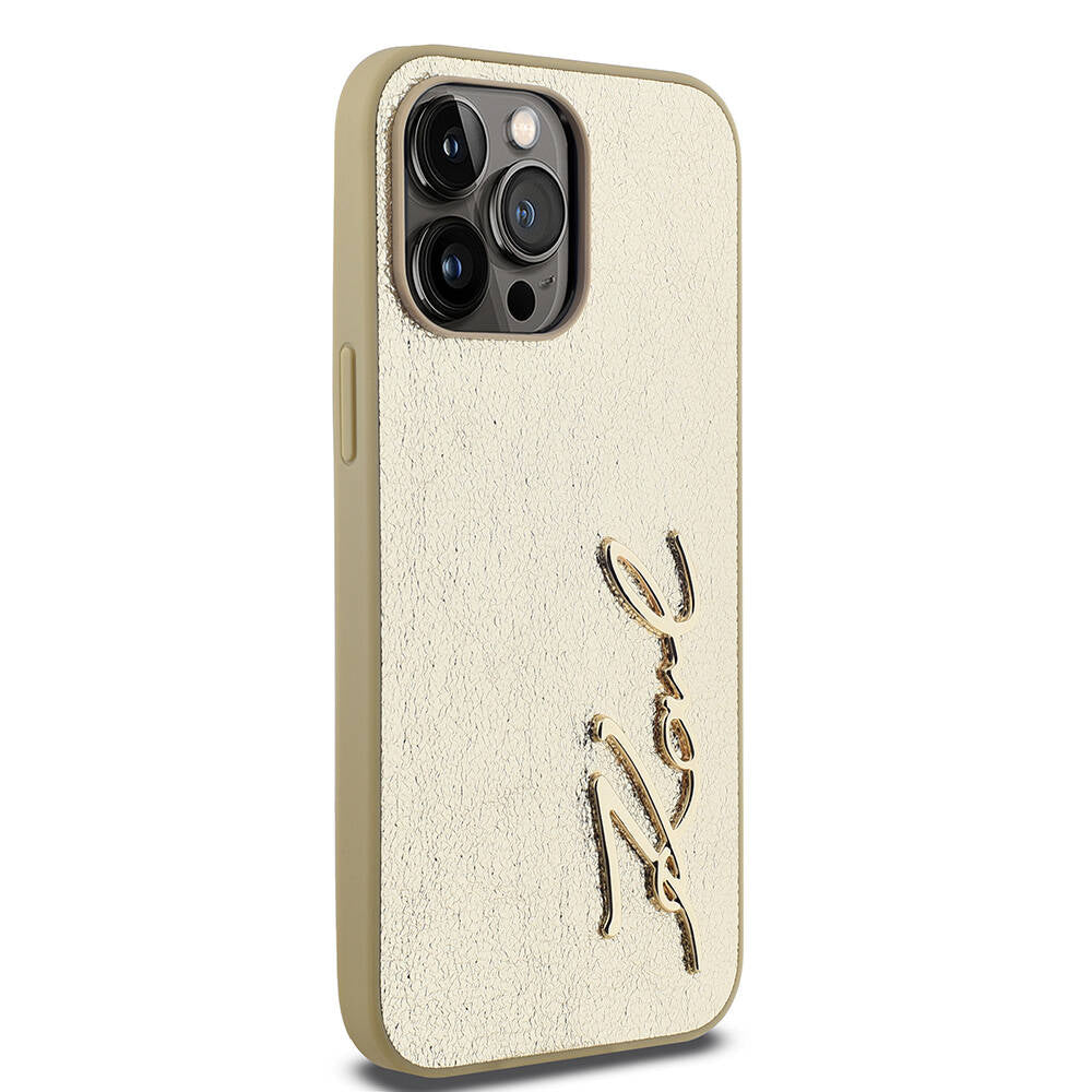 Karl Lagerfeld iPhone 14 Pro Max Kılıf Orjinal Lisanslı 3D KL Yazılı Tüylü Arka Yüzey Saffiano Rhinestones Telefon Kılıfı - 4