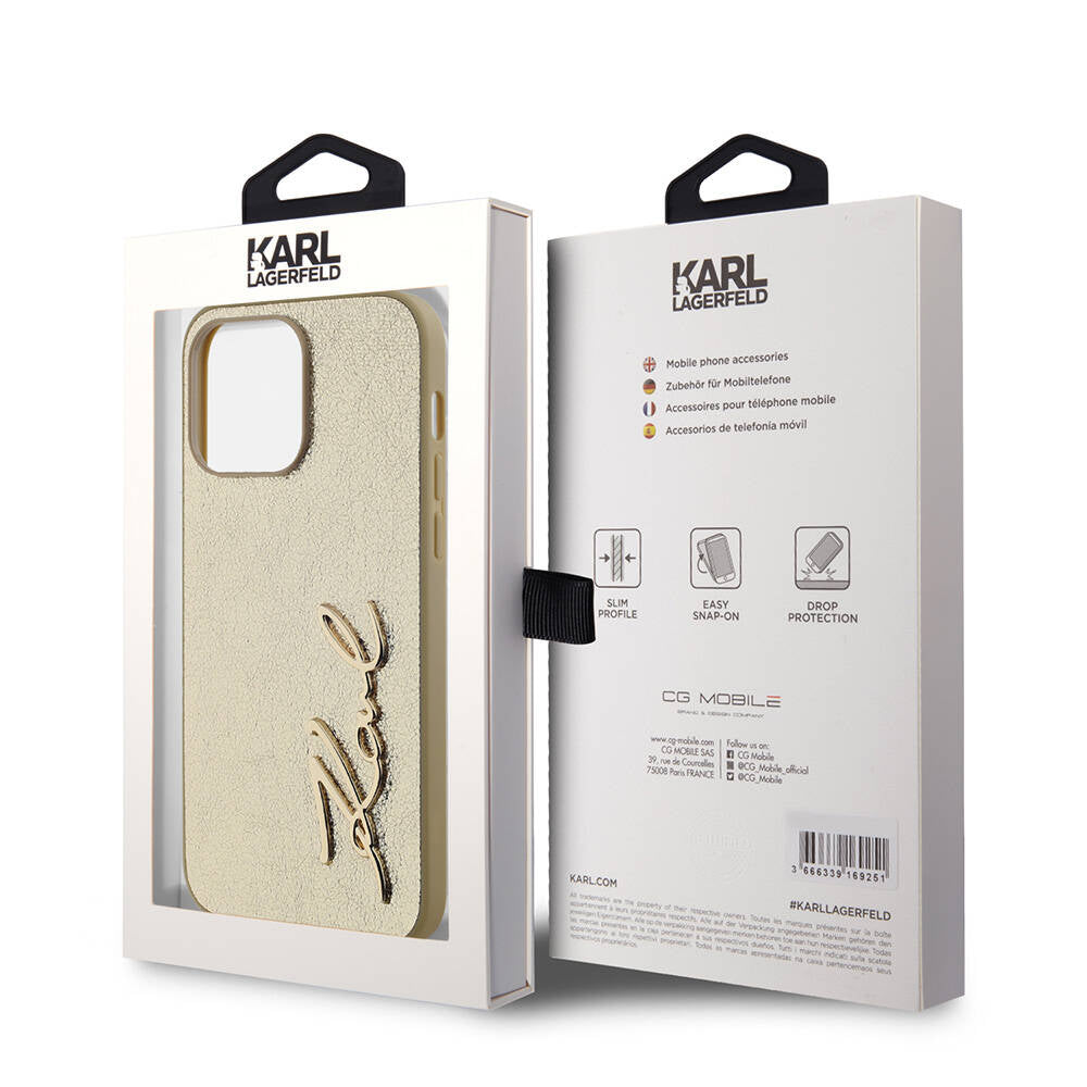 Karl Lagerfeld iPhone 14 Pro Max Kılıf Orjinal Lisanslı 3D KL Yazılı Tüylü Arka Yüzey Saffiano Rhinestones Telefon Kılıfı - 8