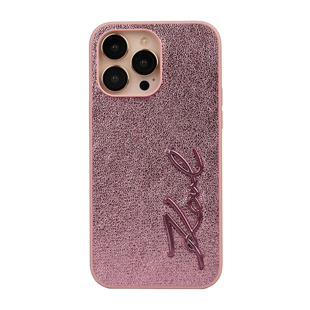 Karl Lagerfeld iPhone 14 Pro Max Kılıf Orjinal Lisanslı 3D KL Yazılı Tüylü Arka Yüzey Saffiano Rhinestones Telefon Kılıfı - 9