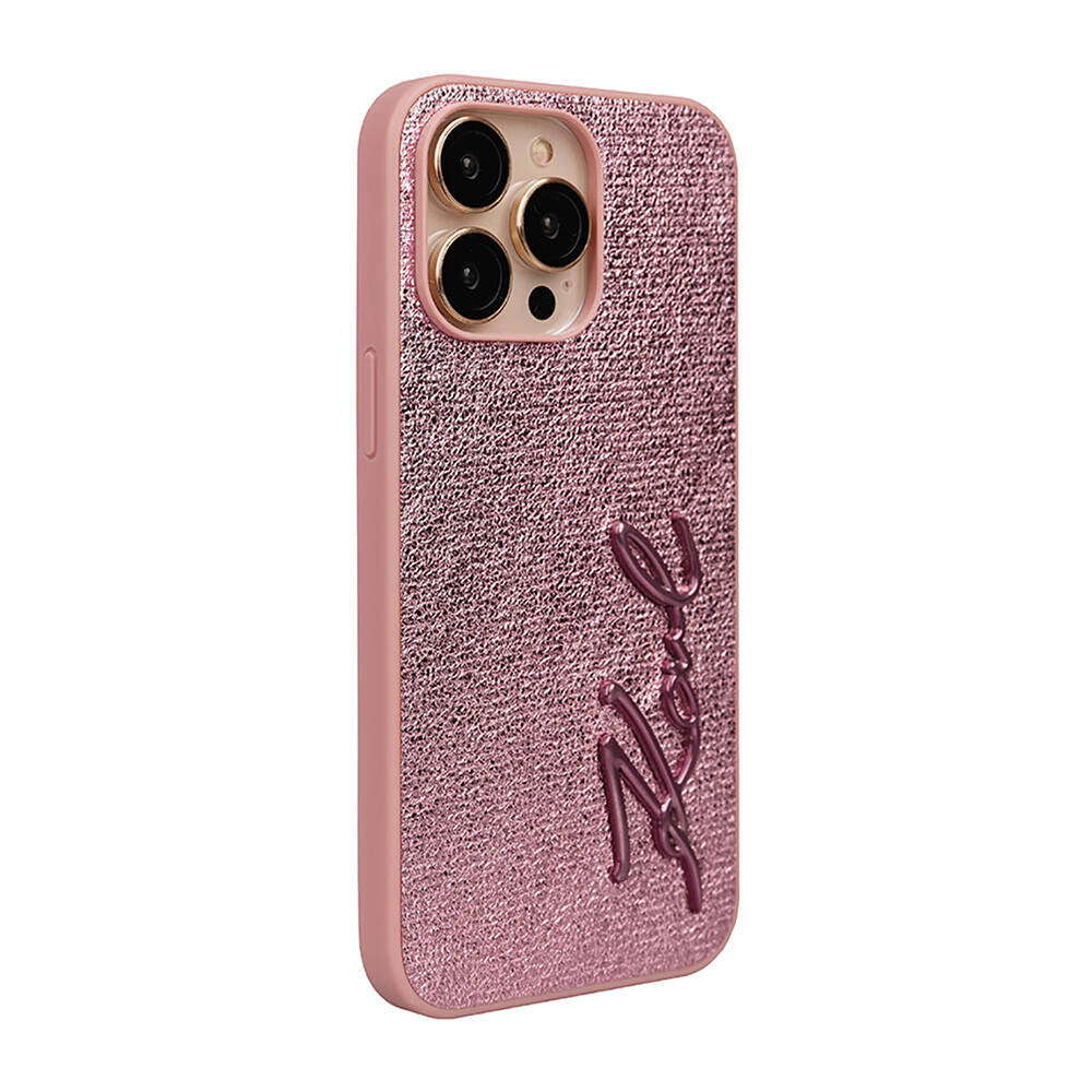 Karl Lagerfeld iPhone 14 Pro Max Kılıf Orjinal Lisanslı 3D KL Yazılı Tüylü Arka Yüzey Saffiano Rhinestones Telefon Kılıfı - 10